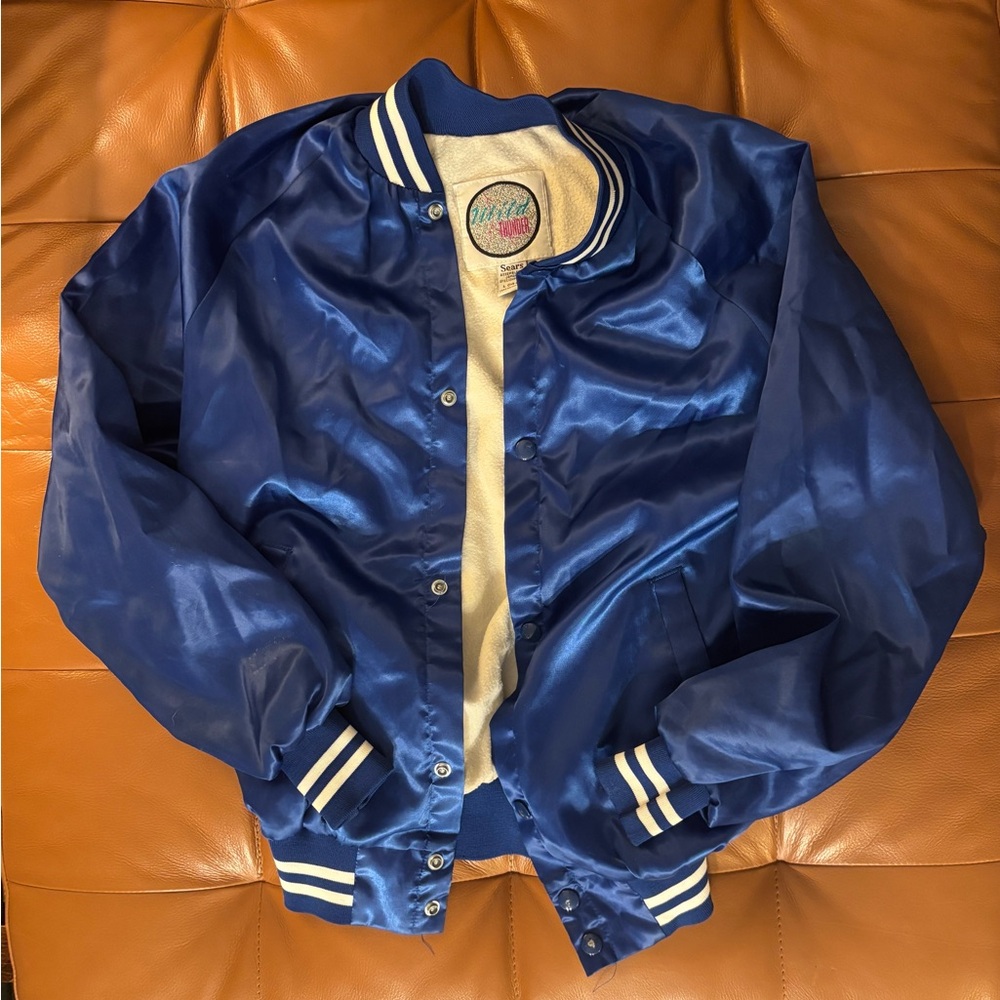 Blue Satin Bomber Jacket